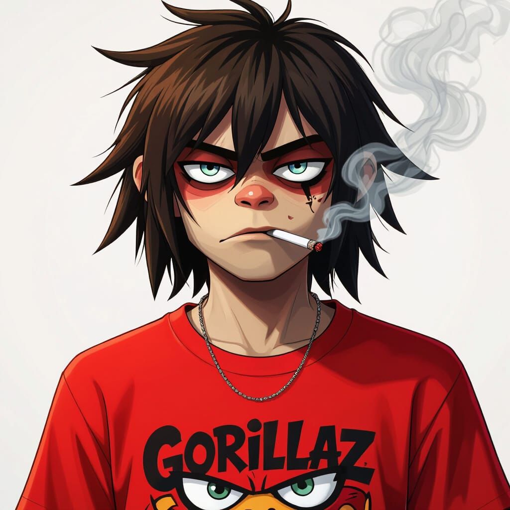 Gorillaz 2-D Character Smoking Red Shirt Black Pants