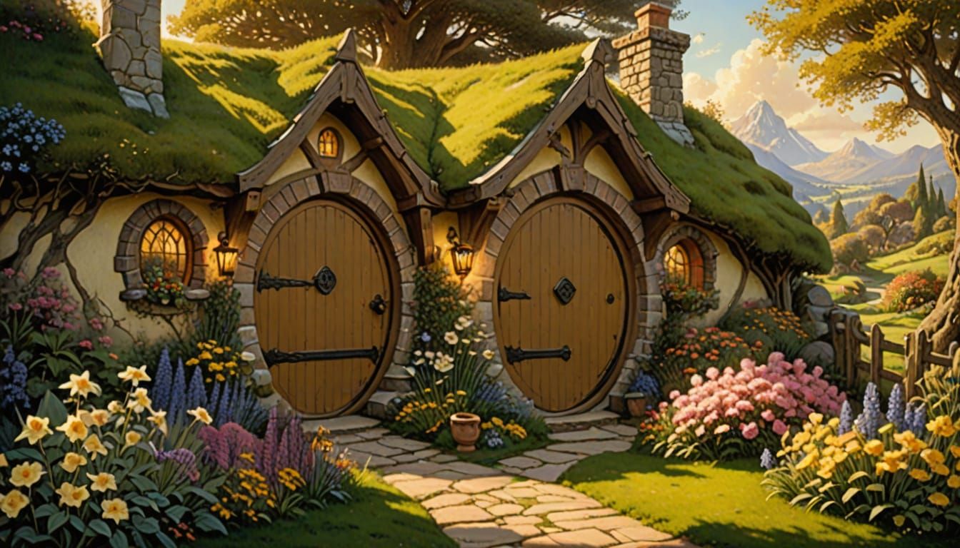 Enchanting Hobbit House Door in Golden Light