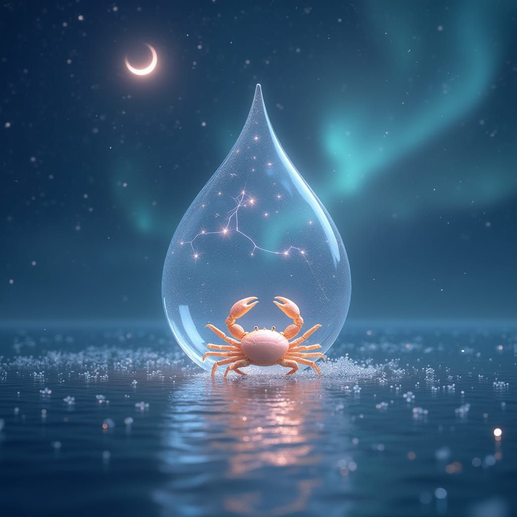 Ethereal Water Droplet Encases Cancer Zodiac Constellation A...
