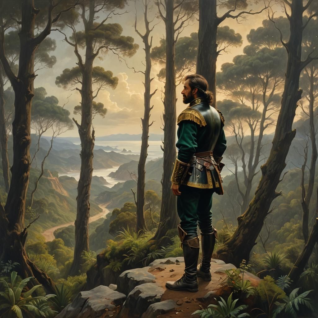 Spanish Conquistador in a Golden California Landscape