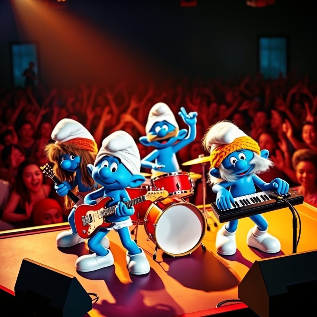 Smurfs Rock Out in a Vibrant Concert Scene
