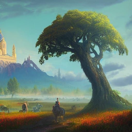 Fantasy Ukrainian Landscape with Golden-Domed Church