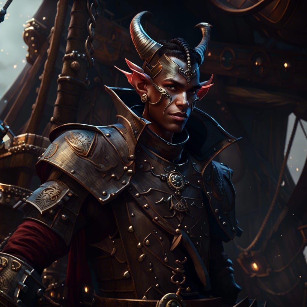 Tiefling Warrior on Pirate Ship: Dark Fantasy Concept Art