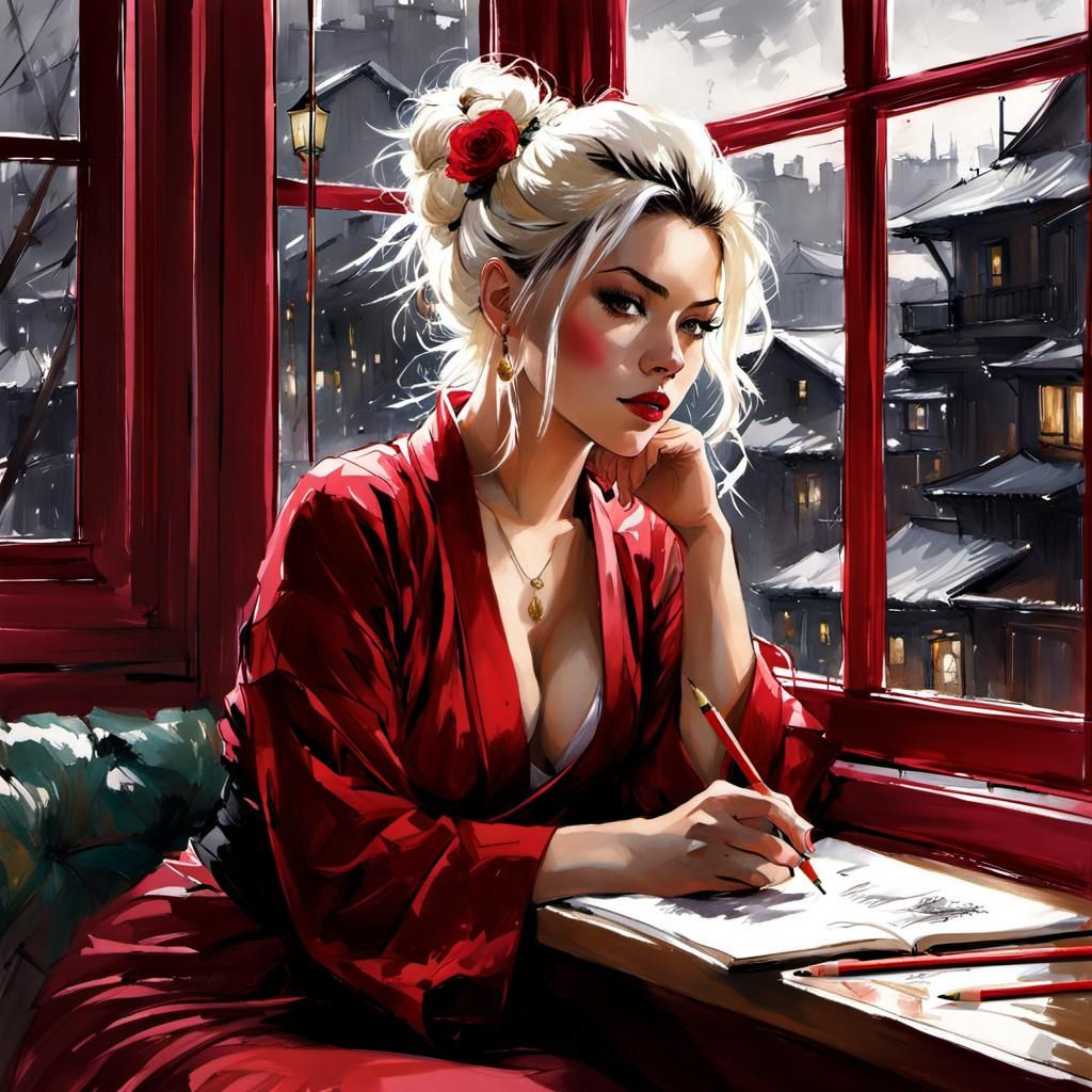 Stunning Candid Sketch of Woman with Rose