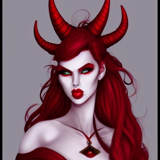 Beautiful Red Tiefling Portrait in Digital Art Style