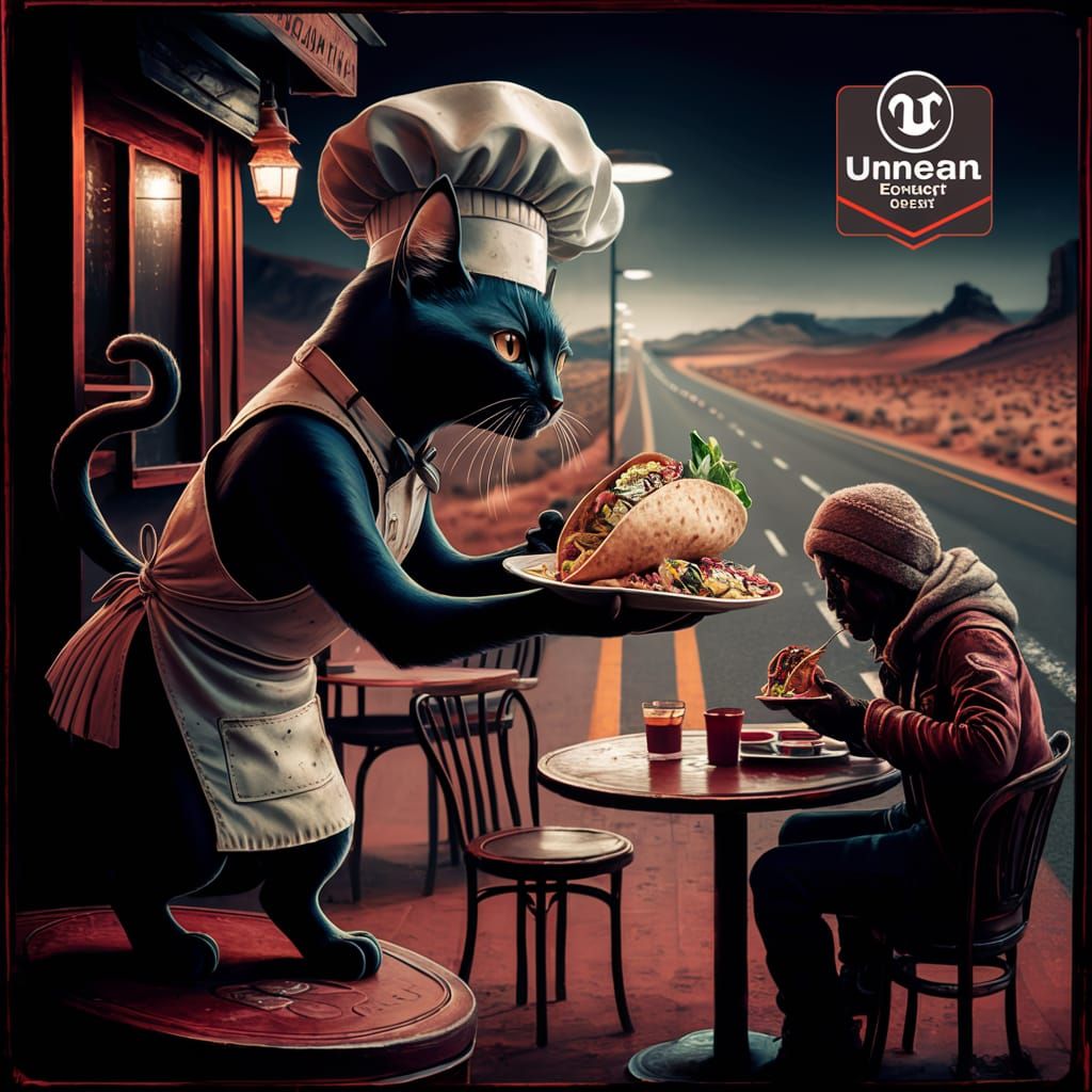 Chef Cat Serves Burrito in Desert Bistro