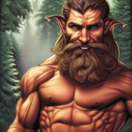 Muscular Elf-Man: Comic Book Style Illustration