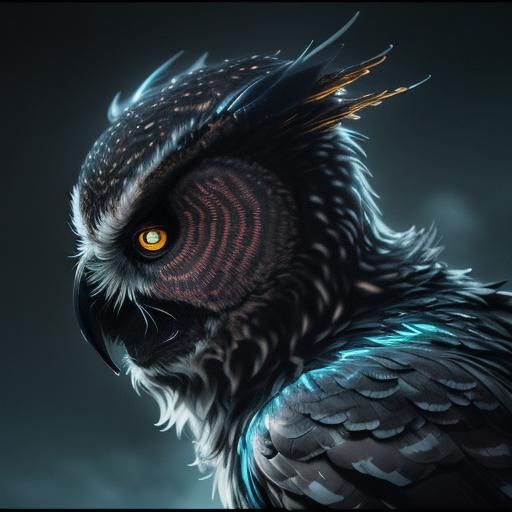 Glowing Demonic Owl Hybrid in Cinematic CGI Style