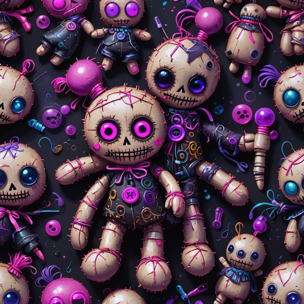 Neon Voodoo Doll: 4K Oil Painting Illustration