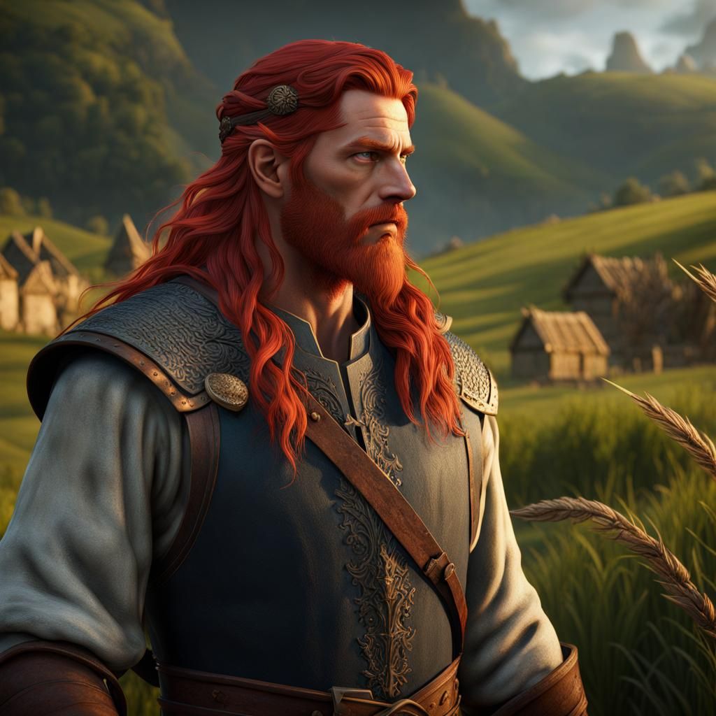 Medieval Redhead Farmer: Detailed Fantasy Art