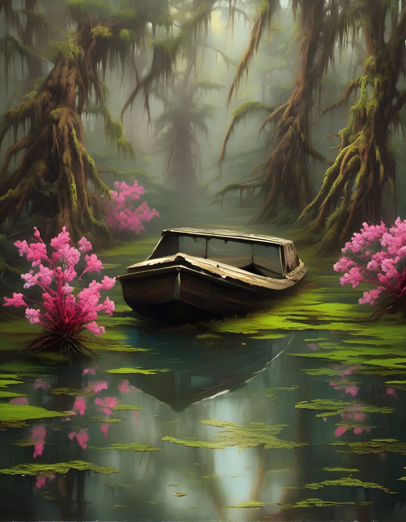 Alligator Eyes in Misty Cypress Swamp