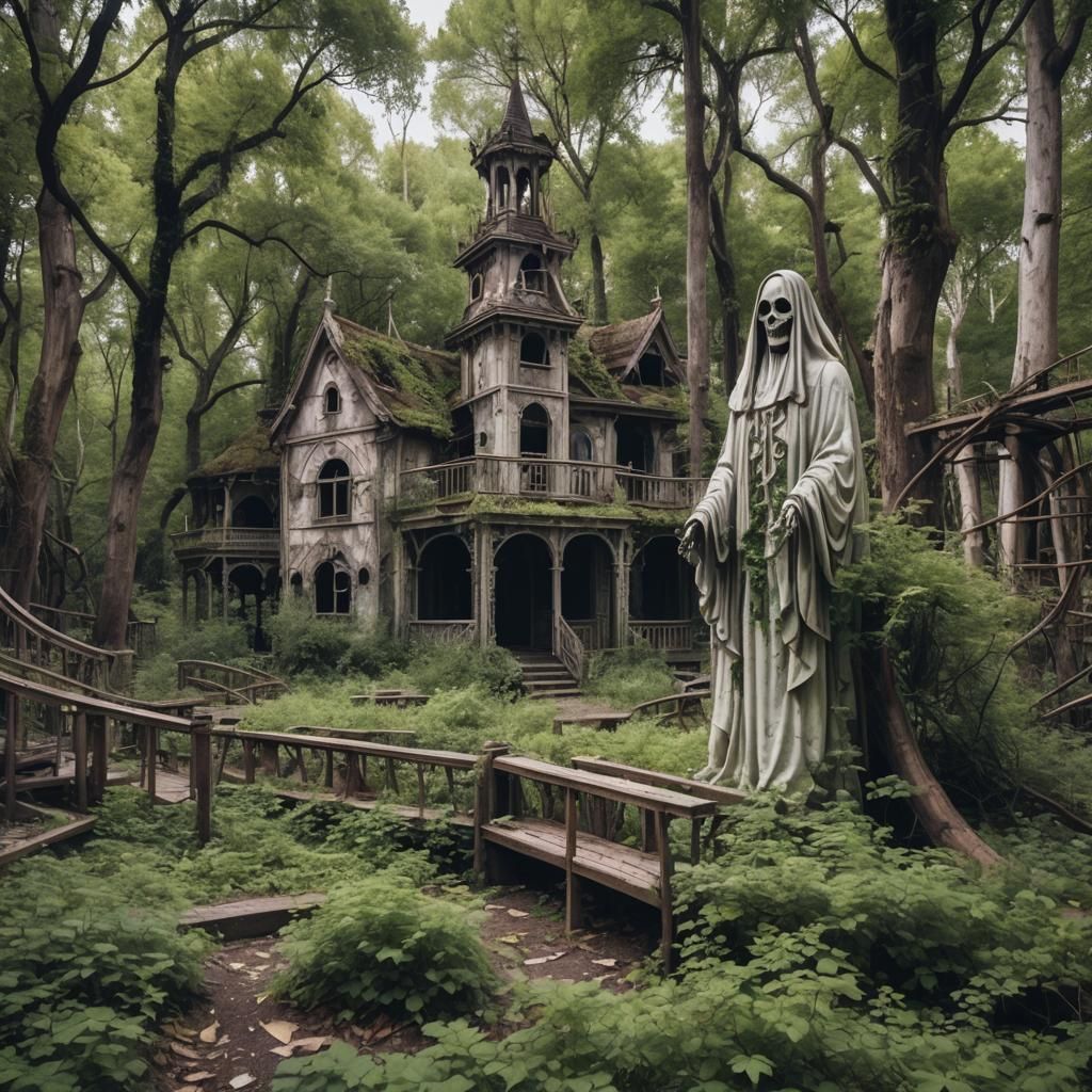 Spooky Gothic Ghosts Haunt Abandoned Theme Park