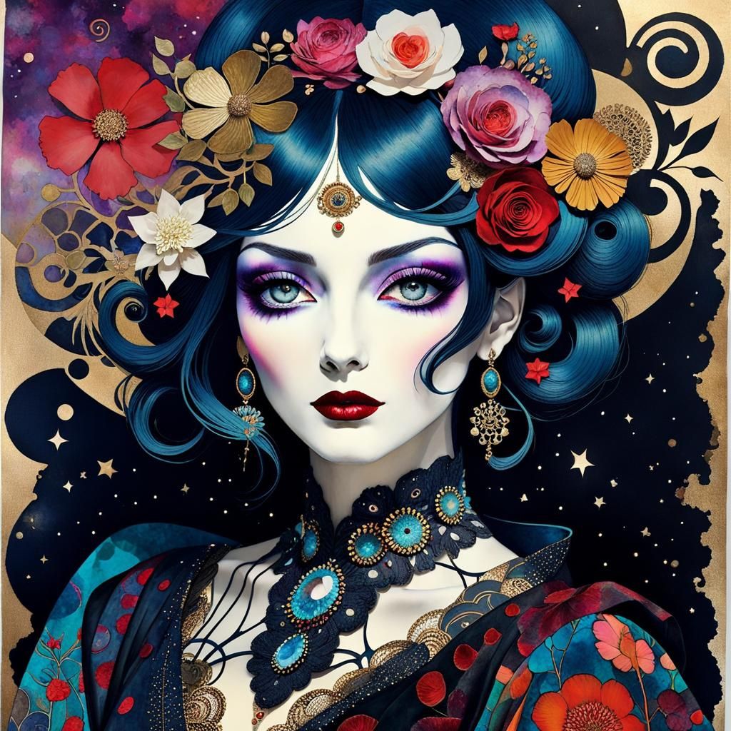 Surreal Galactic Vampire in Mixed Media Collage