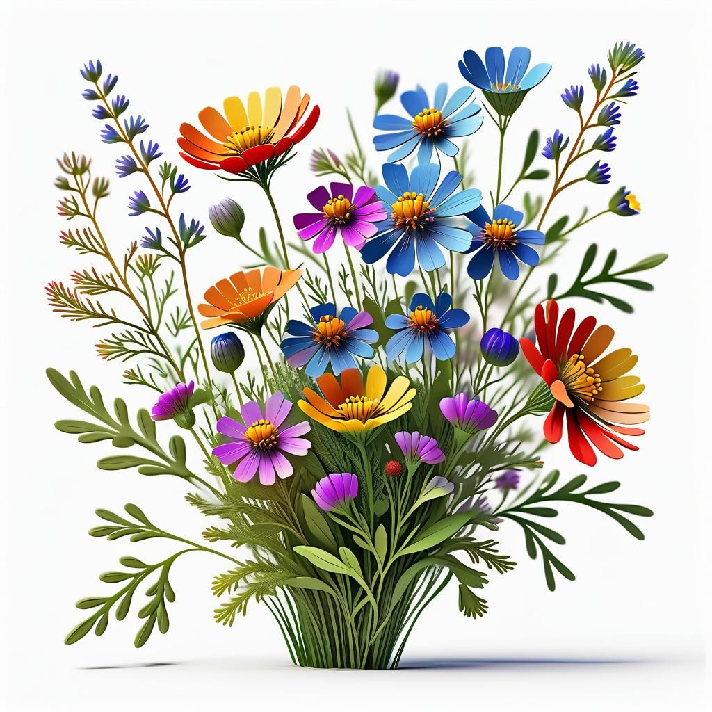 Colorful Wildflower Bundle in 3D