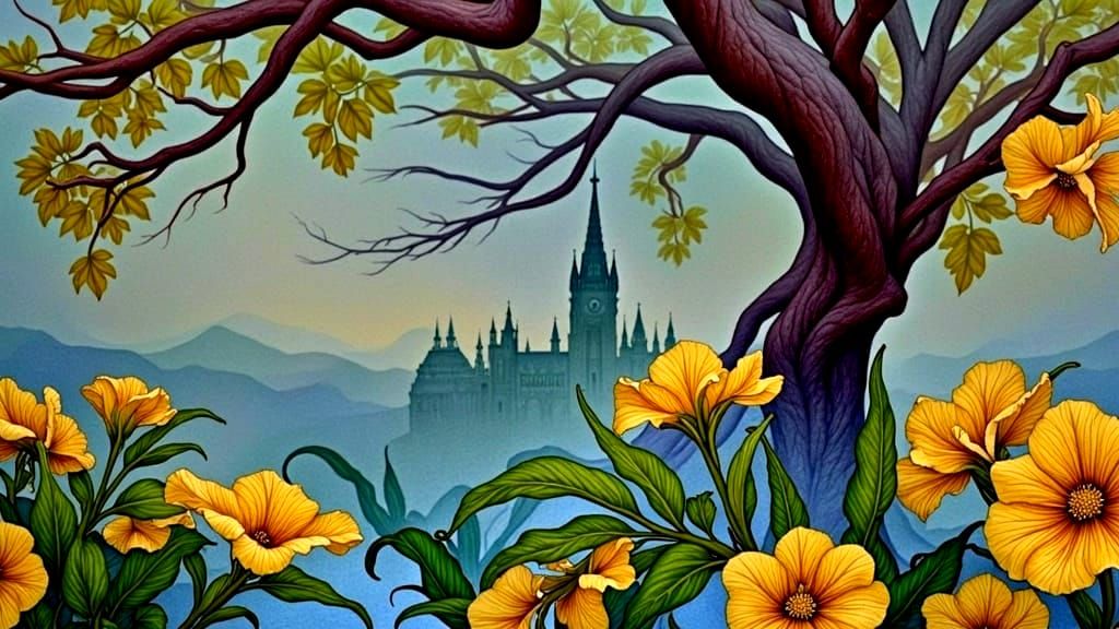 Surreal Cathedral Dreamscape in Hyperrealistic Hologram Styl...