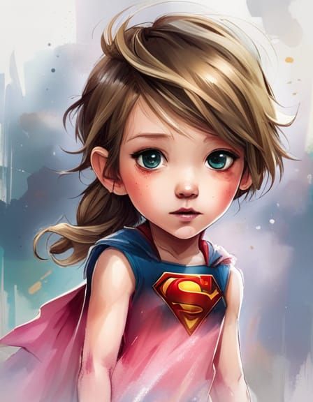 Chibi Supergirl in Street Clothes, Splash Art Style