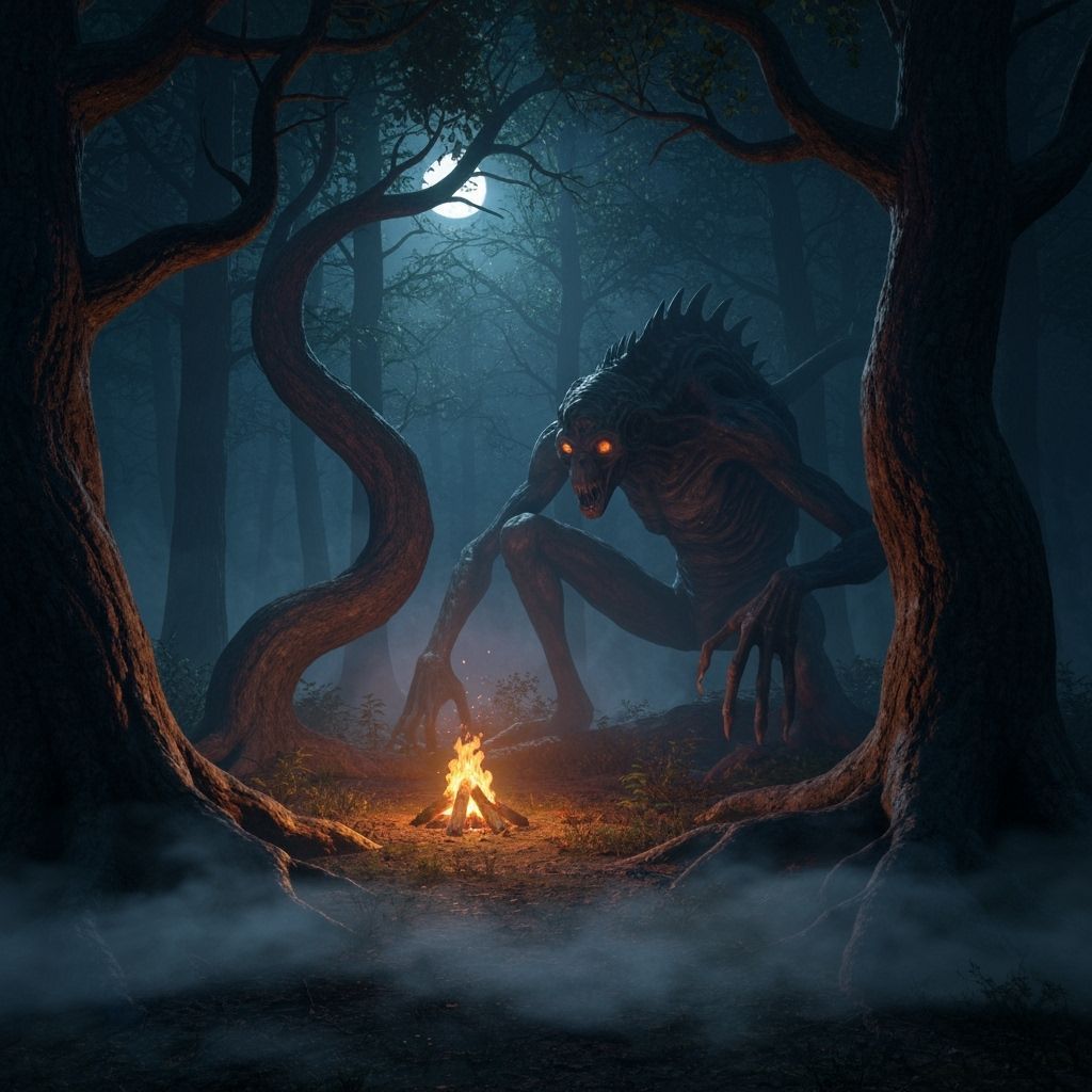 Eerie Forest Cryptid Lurking in Shadows, Hyper-Realistic