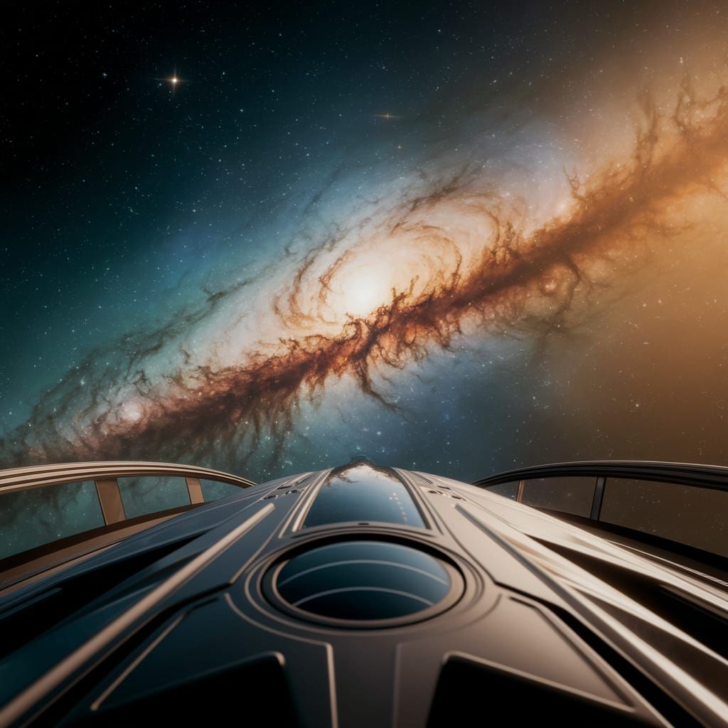 Galactic View from Futuristic Space Station in Cinematic Fil...