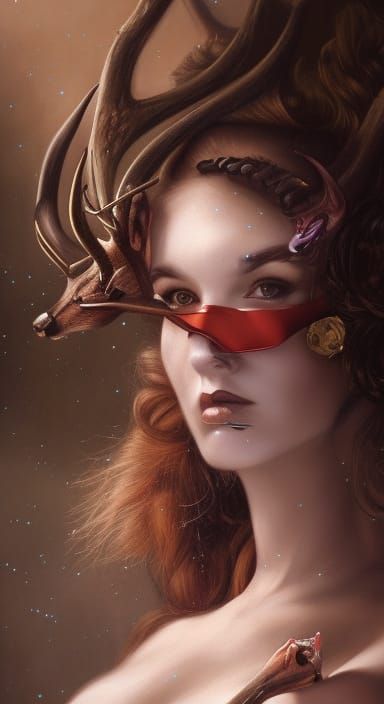 Cyborg Faun Portrait in Art Nouveau Style