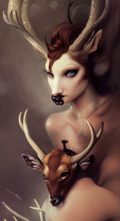 Cyborg Fawn in Art Nouveau Style