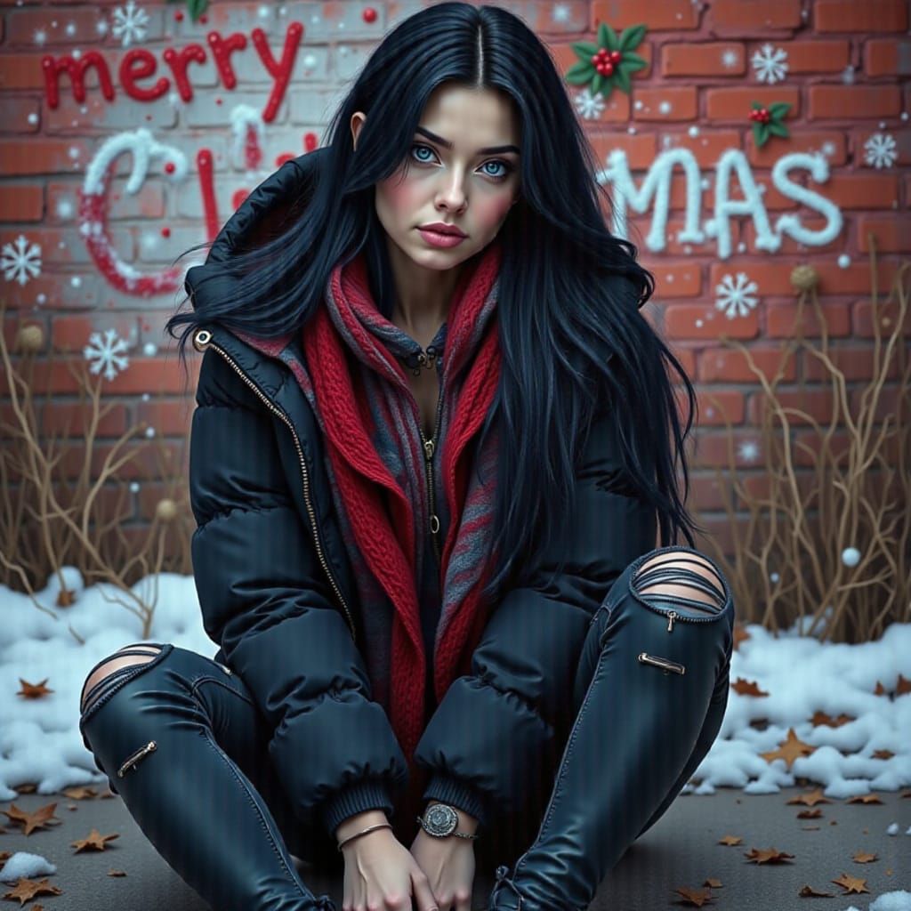 Satirical Cartoon of Woman in Puffy Jacket on Sidewalk