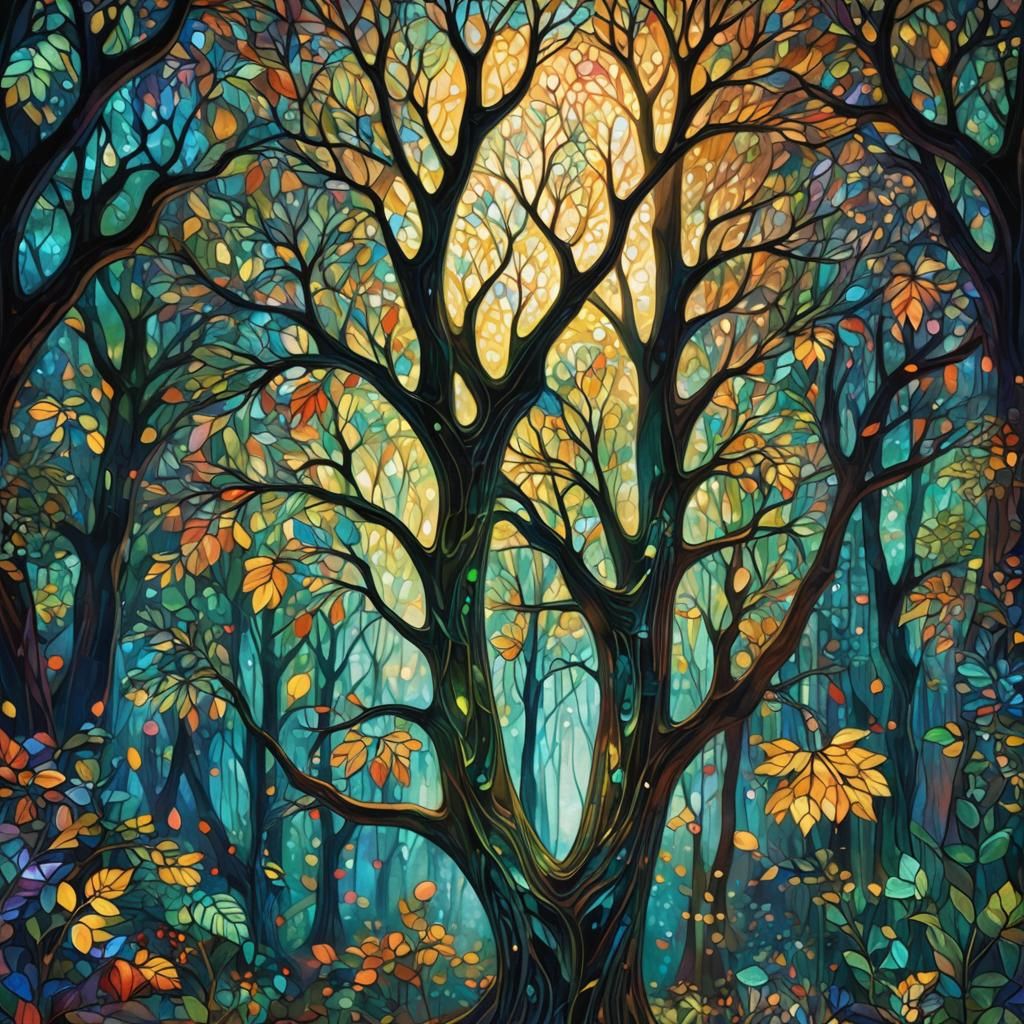 Ethereal Forest Dreams in Dreamlike Art Deco Style