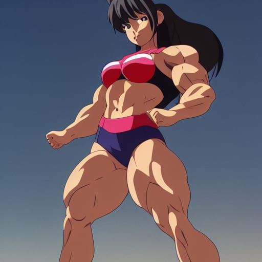 Muscular Anime Bodybuilder in Studio Ghibli Style