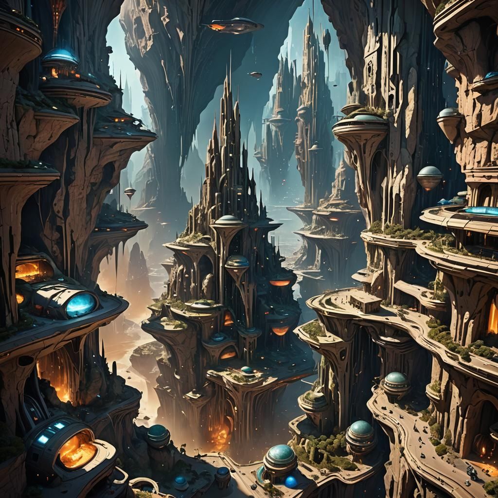 Futuristic Stratosphere City in Cavernous Setting