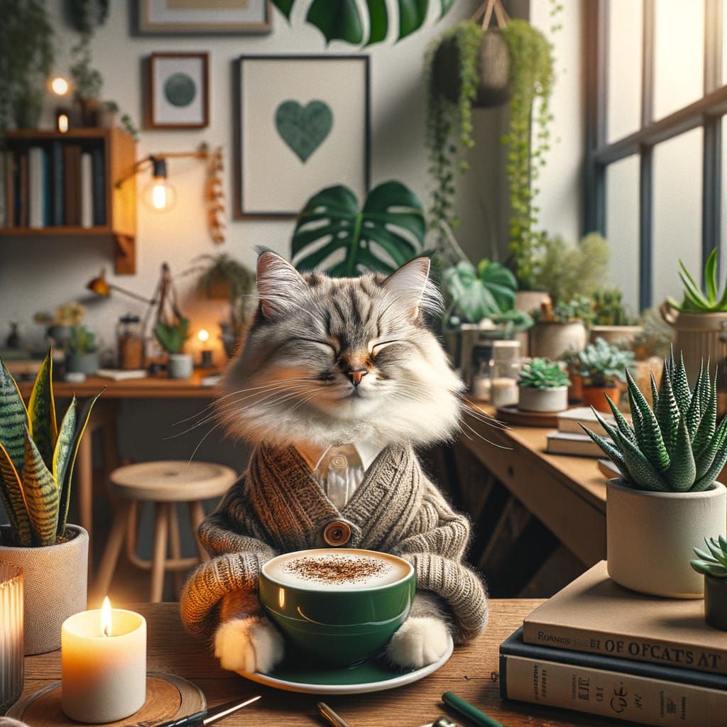 Cozy Cat in Minimalist Apartment, Bohemian Style