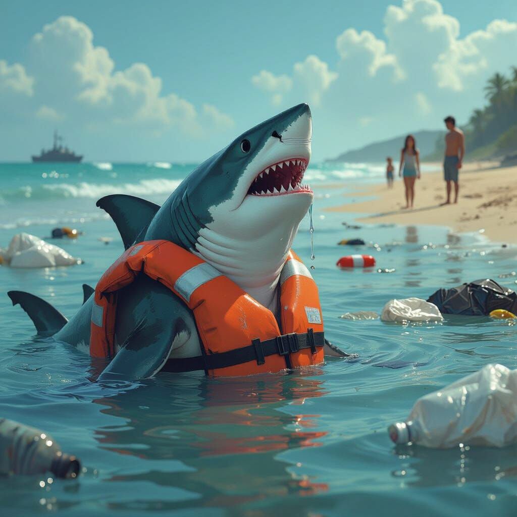Distressed Shark Cries for Help in Polluted Ocean