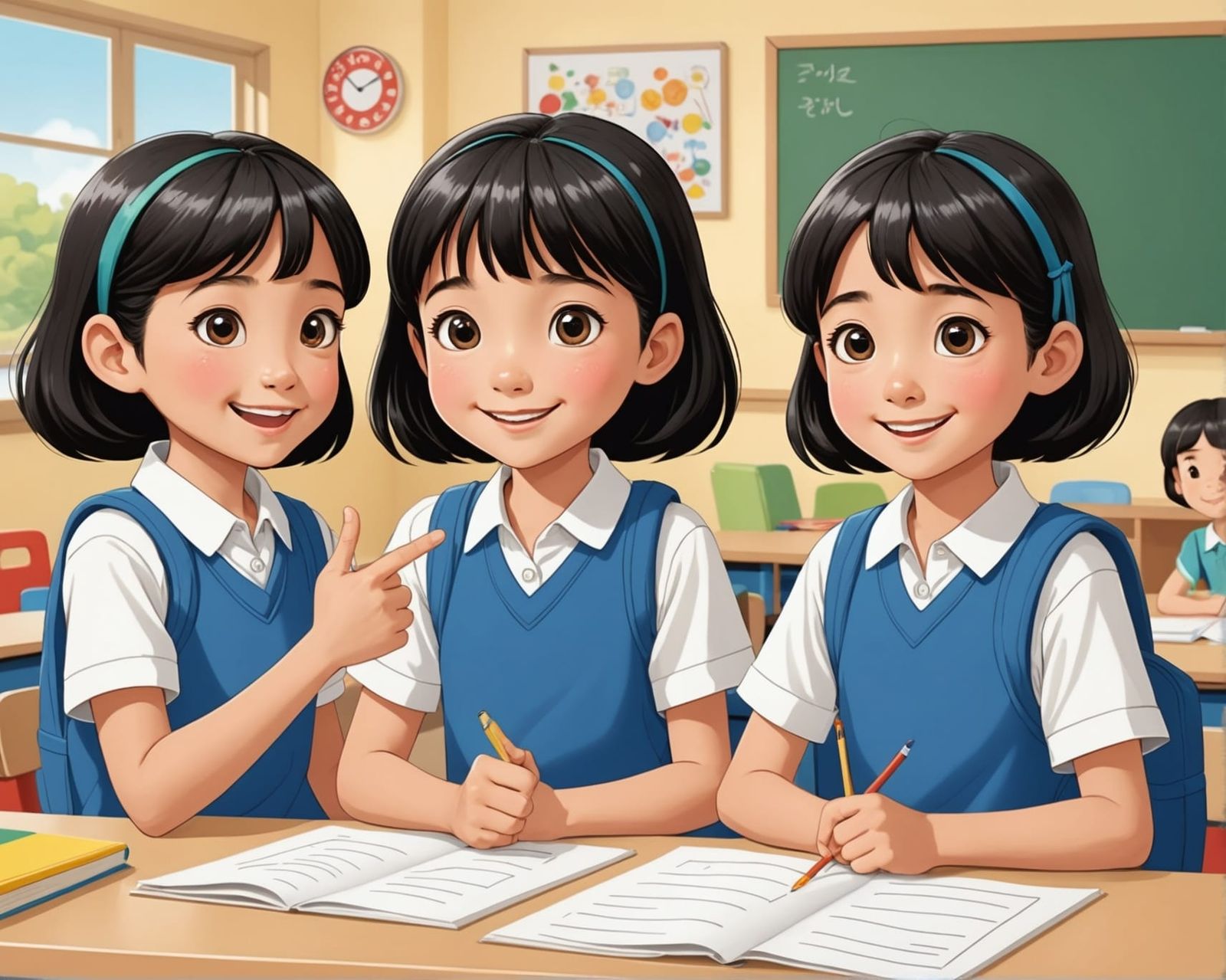 Happy Students in Elementary Classroom Illustration