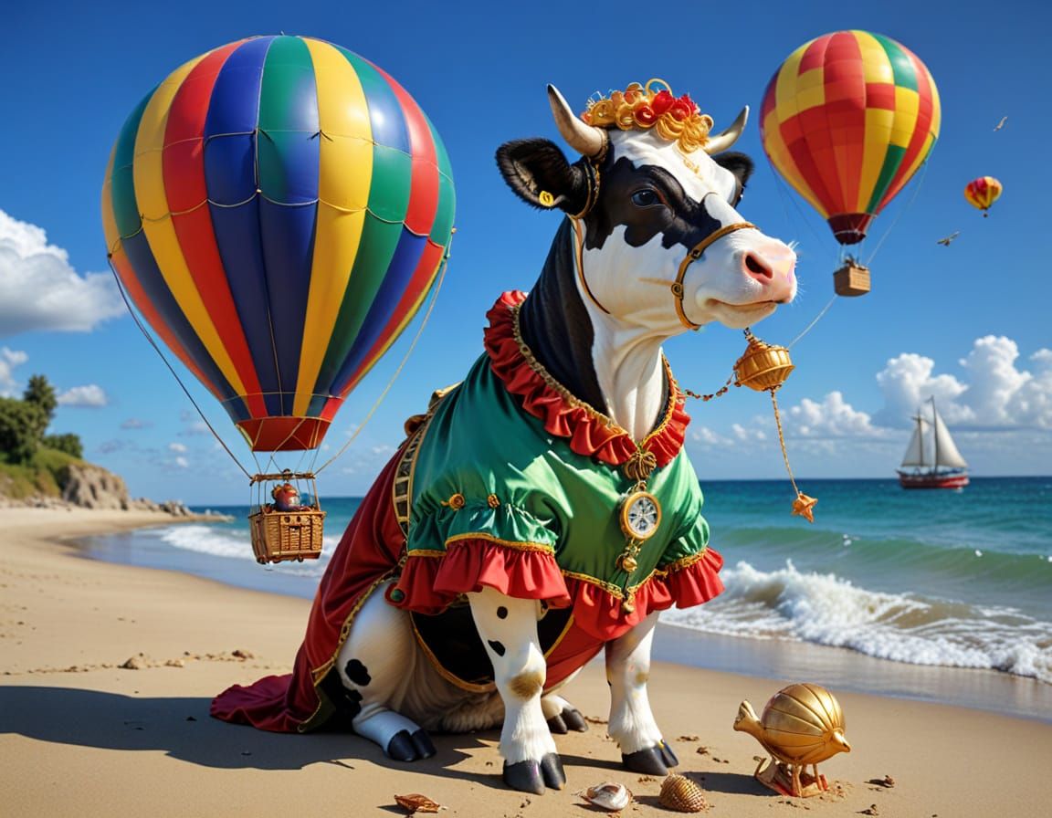 Steampunk Cow Vacation with Curlers in 3D