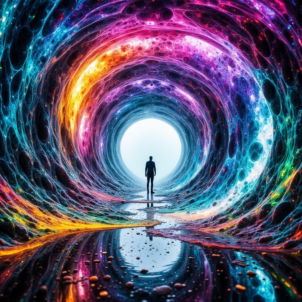 Endless Kaleidoscope Tunnel in Cyberpunk Style