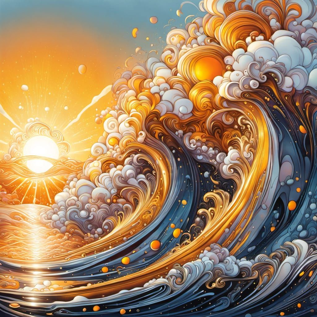 Waves in golden sunlight
