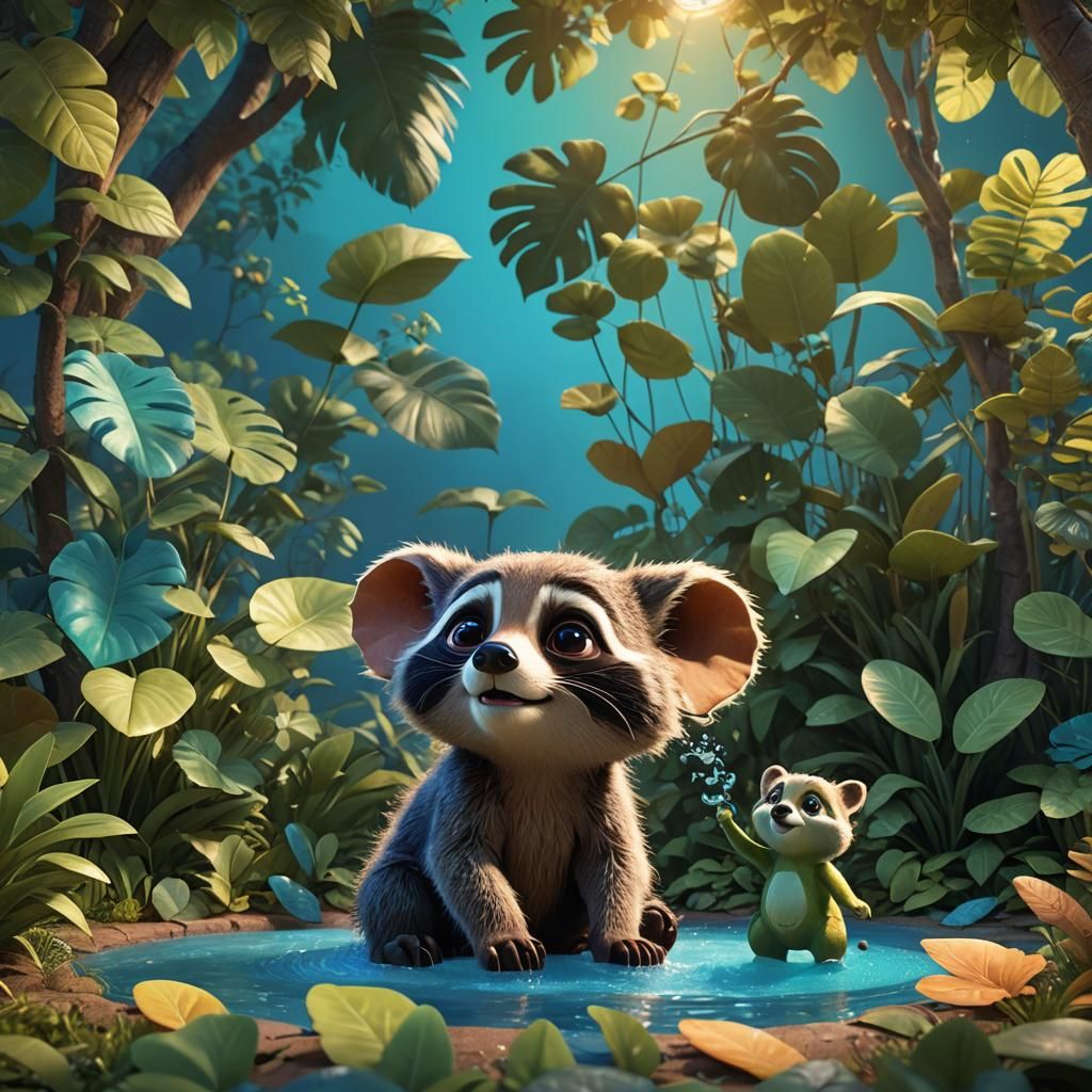 Raccoon and Elephant: Pixar-Style Digital Art