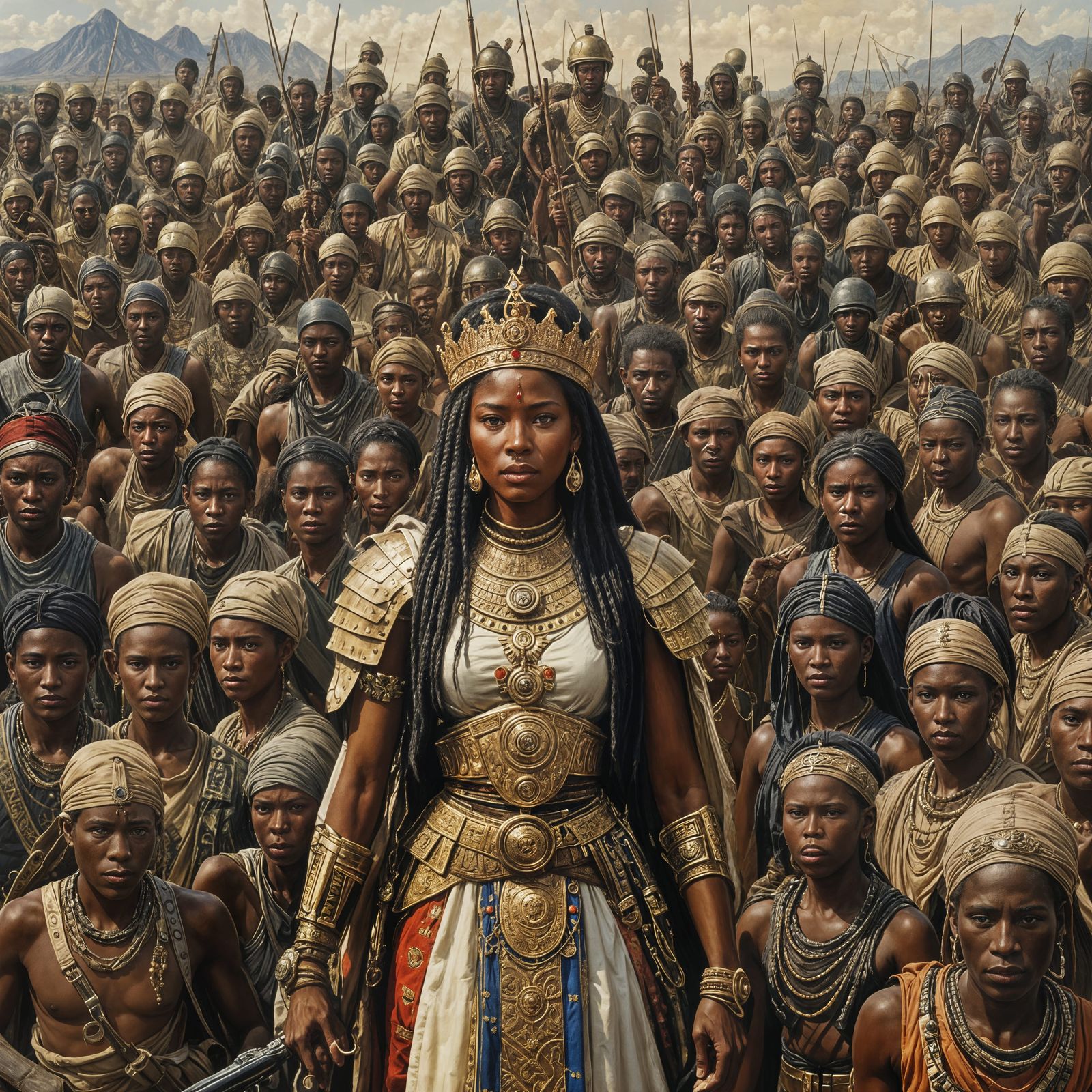 Alkebulan Queen and Army: Oil Painting
