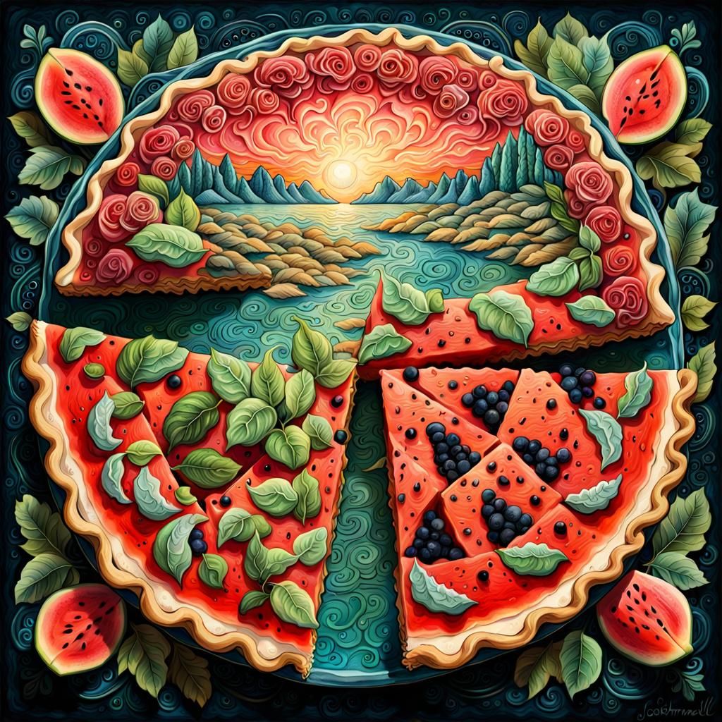 Appetizing Watermelon Pie with Dough Motifs