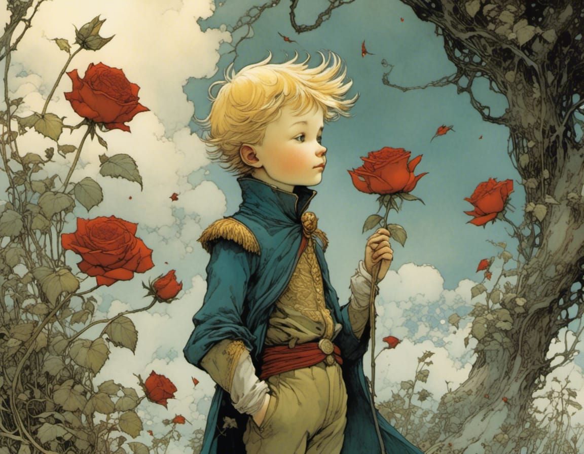 The Little Prince and His Rose: Intricate Illustration
