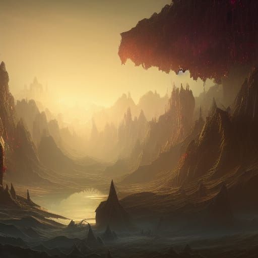 Fantastical Stone Valley in Detailed Matte Painting