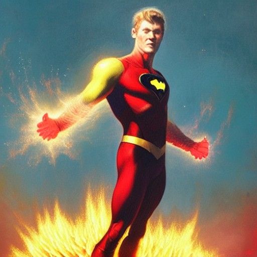 Fire-Breathing Superhero in Golden Age Comic Style
