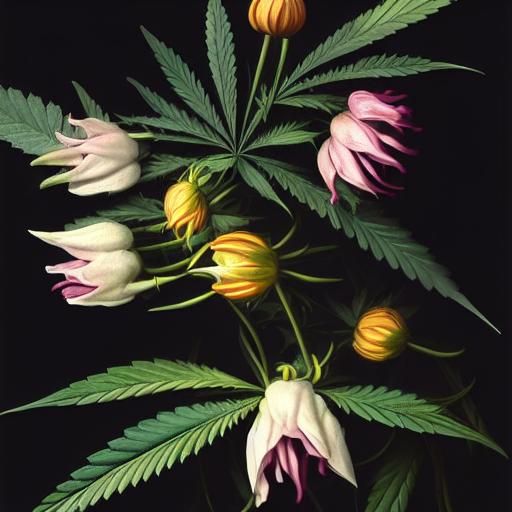 Cannabis Field in the Style of Caravaggio Oil Painting