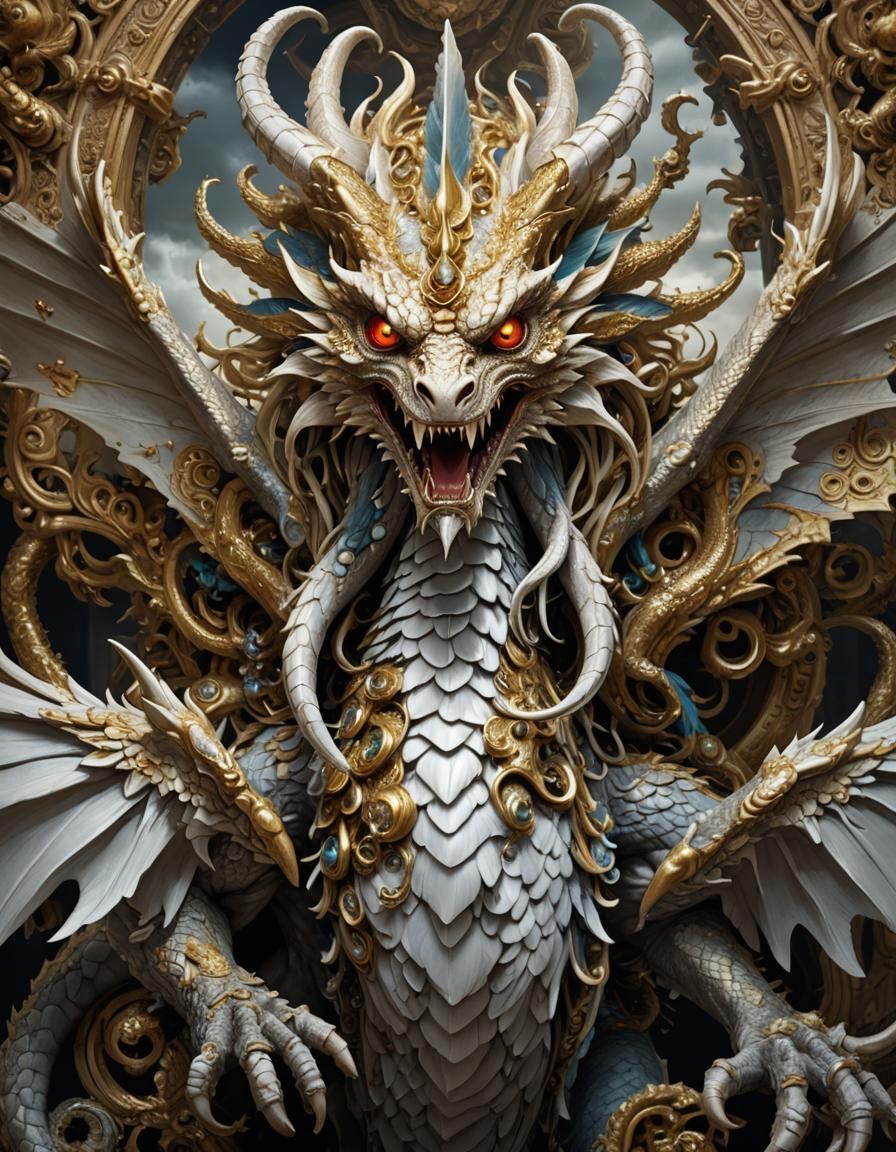 Baroque Angelic Dragon with Tentacles and Gold Trim