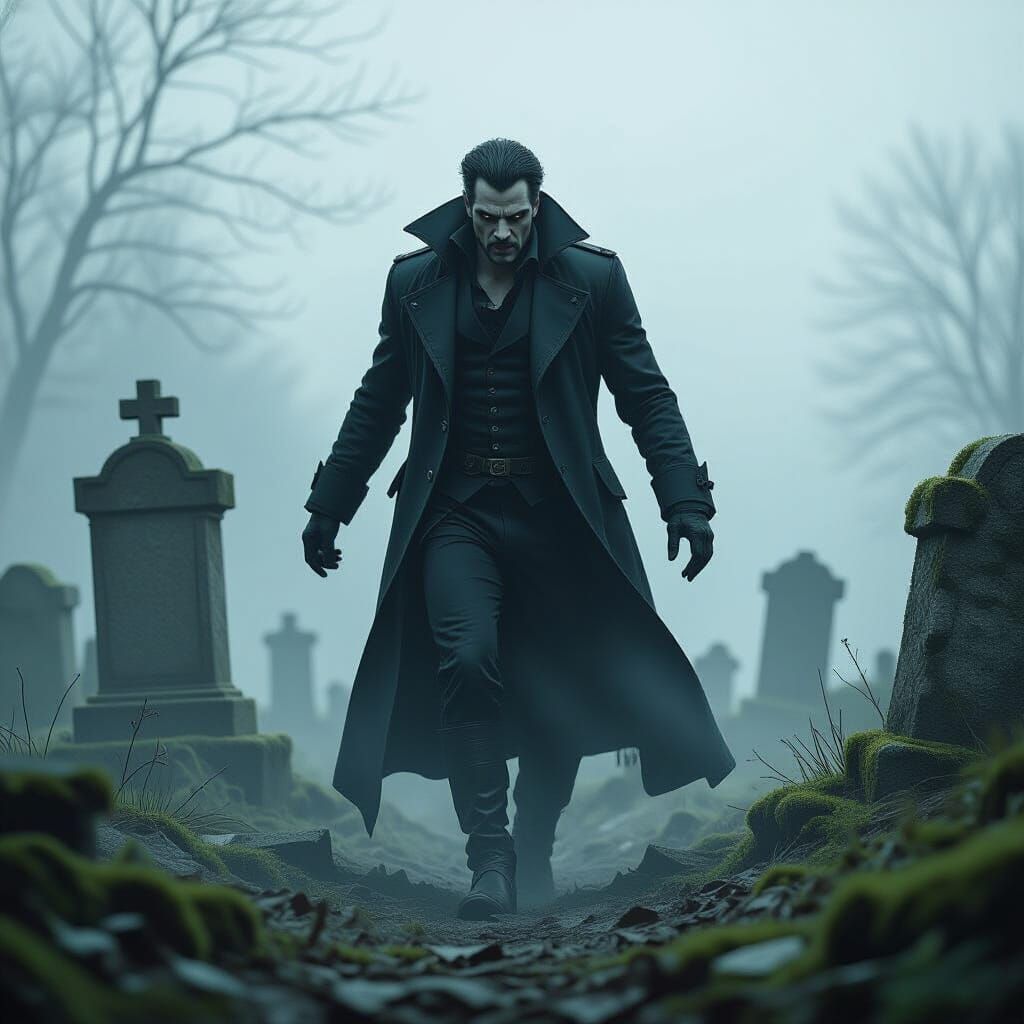 Vampire Rising From Grave in Photorealistic Style