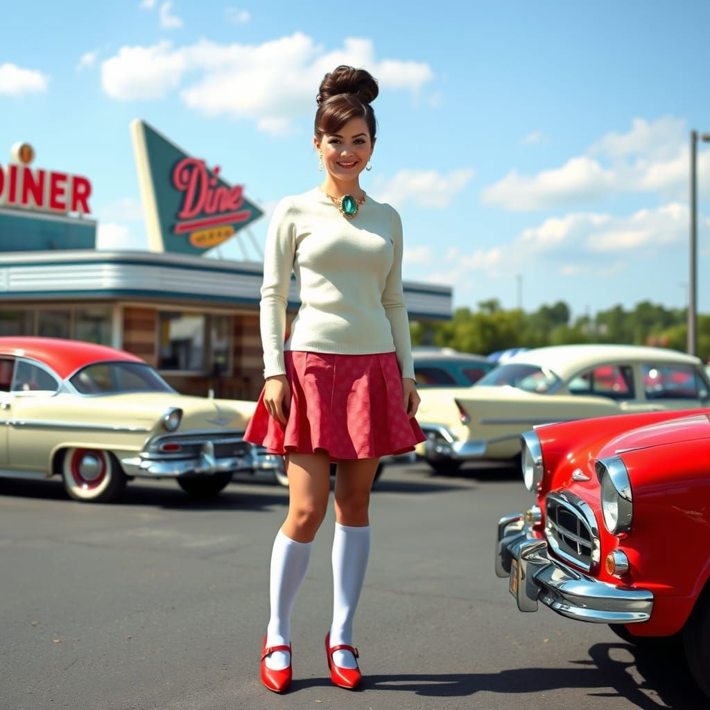 1950s Diner Scene with Woman in Poodle Skirt