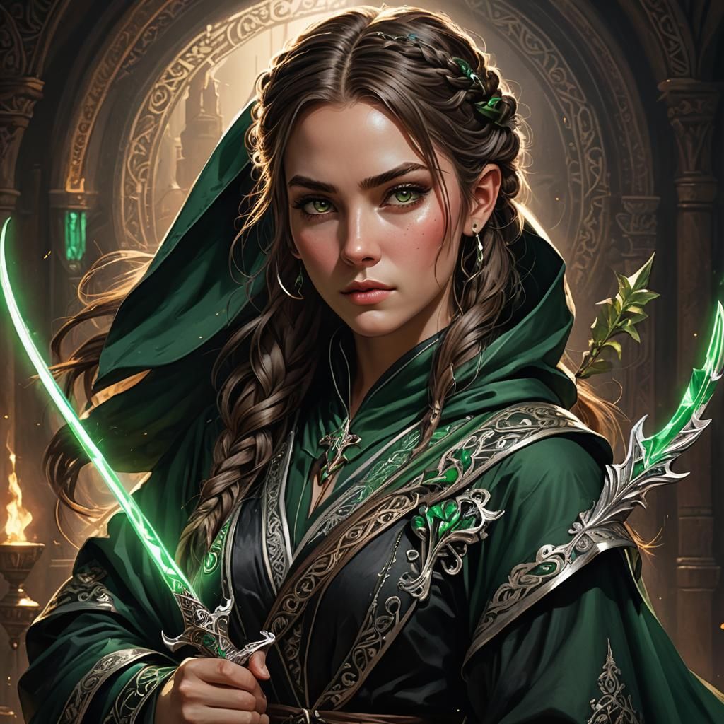 Fantasy Girl with Glowing Scimitar, Hyperrealistic Art