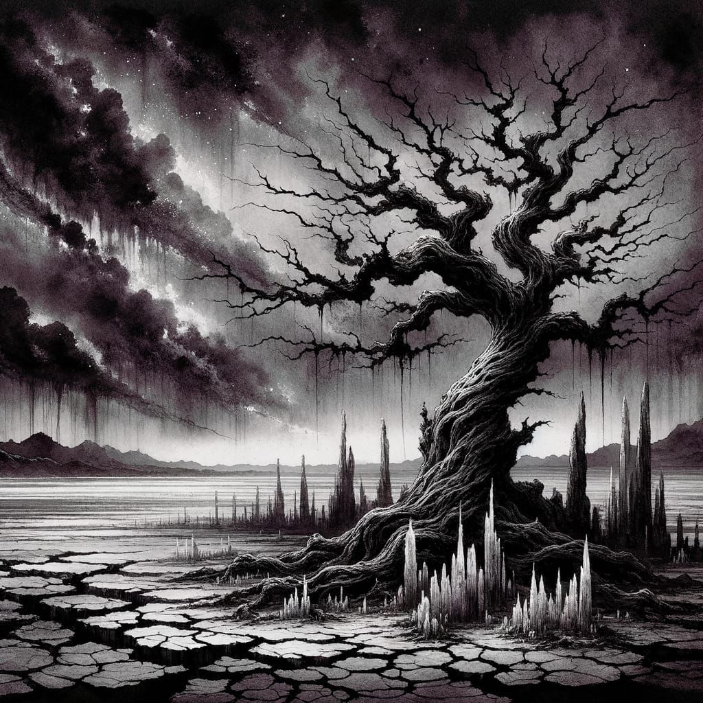 Solitary Ancient Tree in Desolate Twilight
