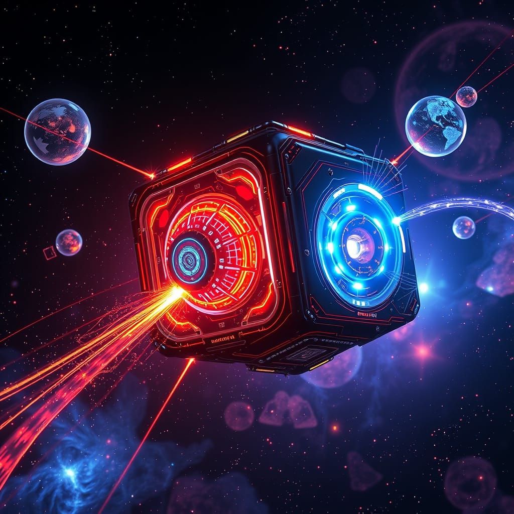 Futuristic Black Cube in Deep Space, Techno-Surrealism