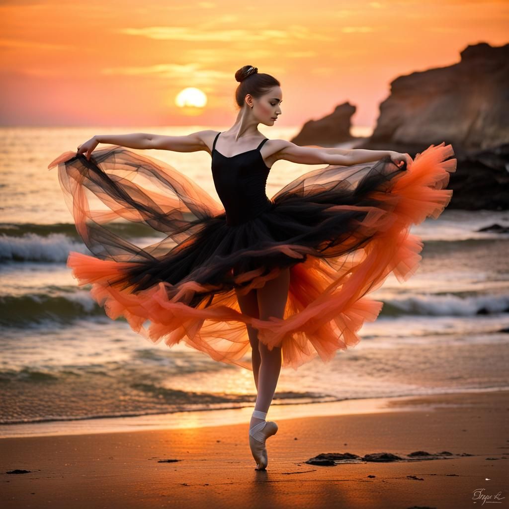Ballerina in Tulle Pirouettes at Sunset: Impressionist Style