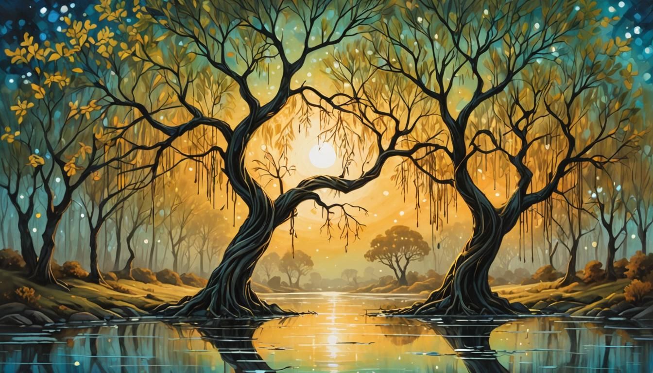 Glowing Willow Trees: A Fantasy Landscape