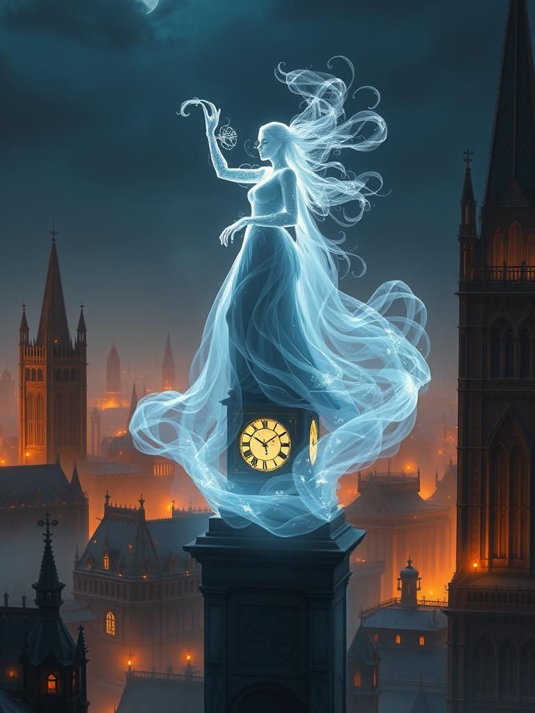 Ethereal Mist Mage in Mystical Fantasy City